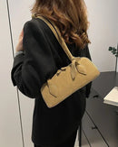 Faux Suede Bowling Shoulder Bag