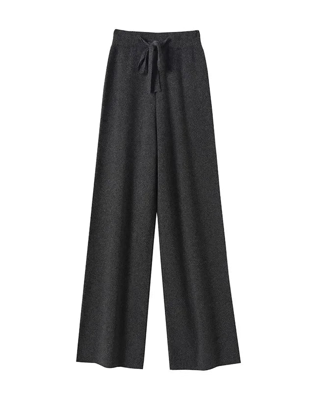 High Waist Wool Knit Wide-Leg Trousers