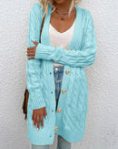 Solid Cable-Knit Open-Front Button Pocket Loose Long Cardigan