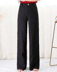 High-Waisted Wide-Leg Cotton And Linen Pants