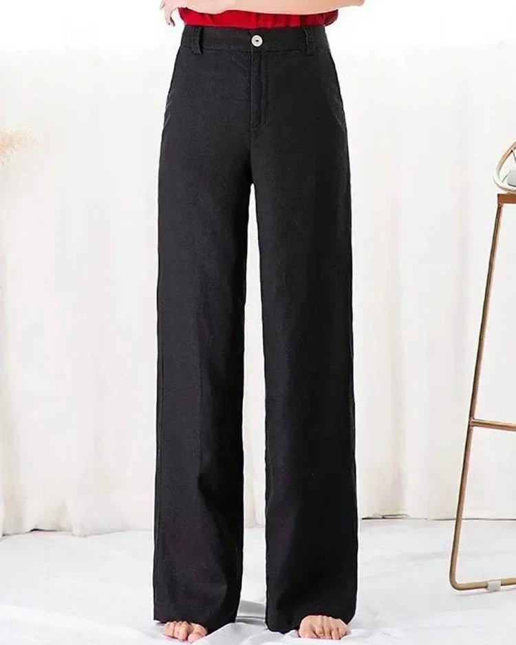 High-Waisted Wide-Leg Cotton And Linen Pants