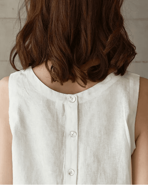 Linen Crew Neck Button Reversible Vest