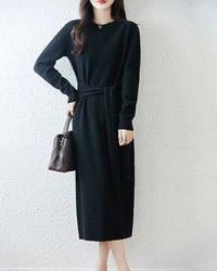 Merino Wool Belted Knit Dress