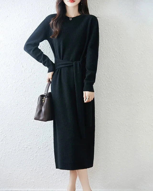 Merino Wool Belted Knit Dress