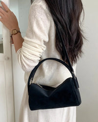 Faux Suede Barrel Shoulder Bag