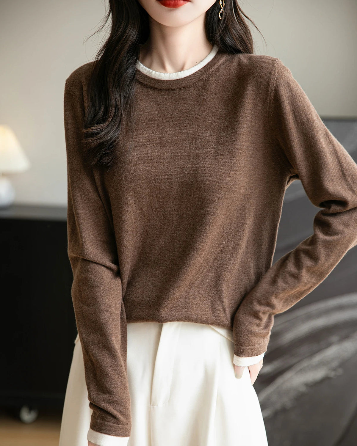 Layered-Look Wool-Blend Knit Top