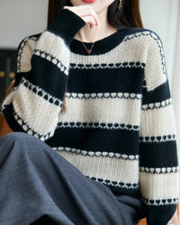 Merino Wool Stripe Block Pullover