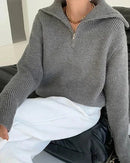 Oversized Knit Turtleneck Zipper Pullover Sweater