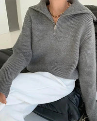 Oversized Knit Turtleneck Zipper Pullover Sweater