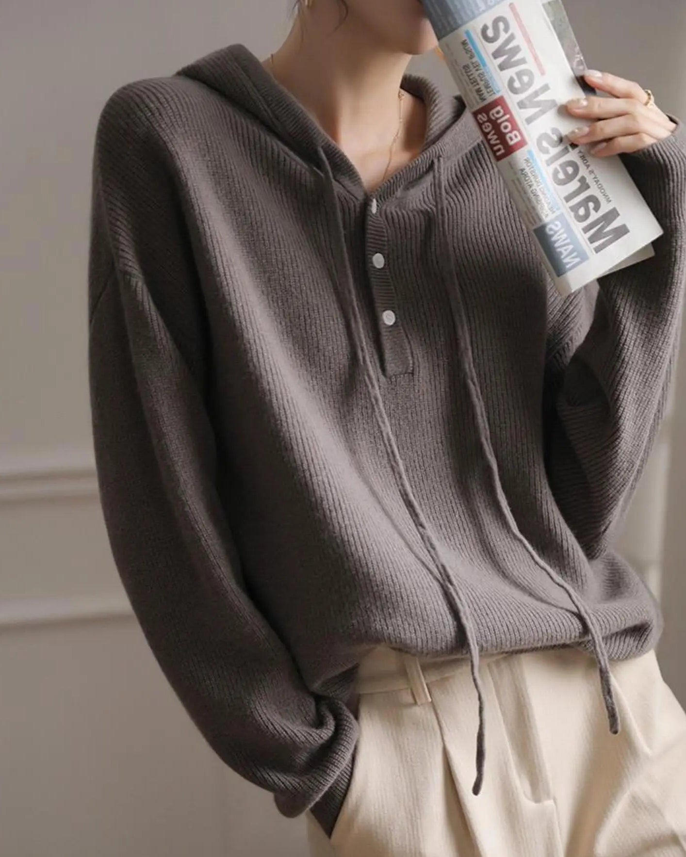 Wool-Blend Knitted Hoodie