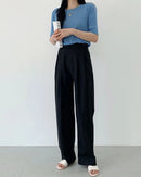 High-Waisted Cotton-Linen Straight Leg Pants
