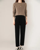 Merino Wool Solid High Waist Knit Pencil Trousers