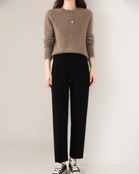 Merino Wool Solid High Waist Knit Pencil Trousers