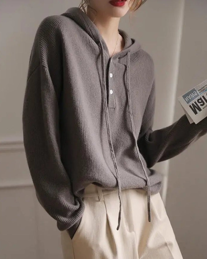 Wool-Blend Knitted Hoodie