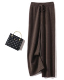 Merino Wool Solid Elastic Waist Wide Leg Knit Trousers