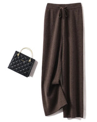 Merino Wool Solid Elastic Waist Wide Leg Knit Trousers