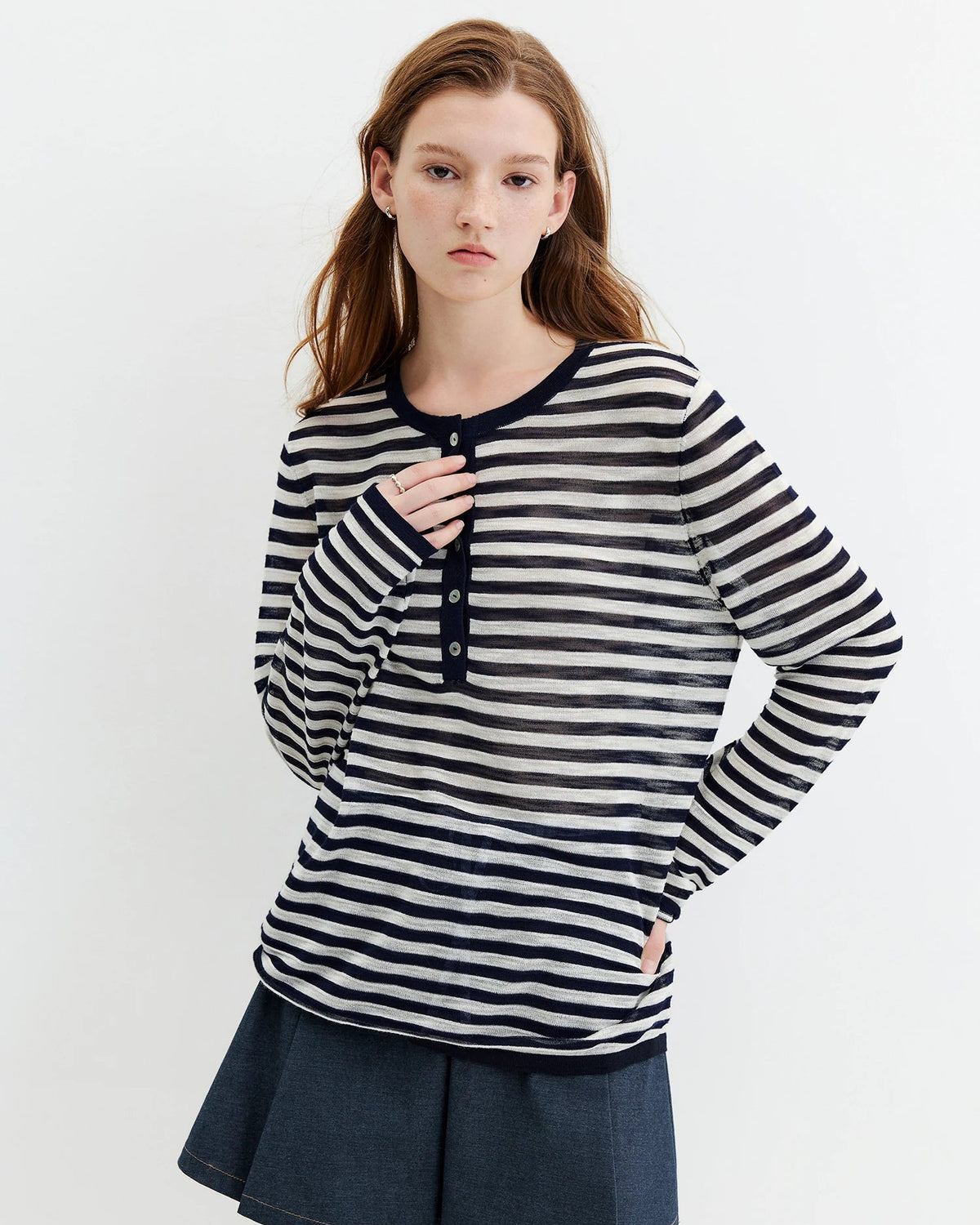Striped Knit Long-Sleeve Top