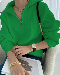 Oversized Knit Turtleneck Zipper Pullover Sweater