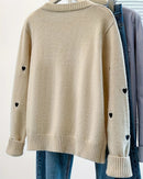 Heart Motif Crewneck Knit Cardigan