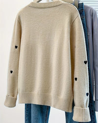 Heart Motif Crewneck Knit Cardigan