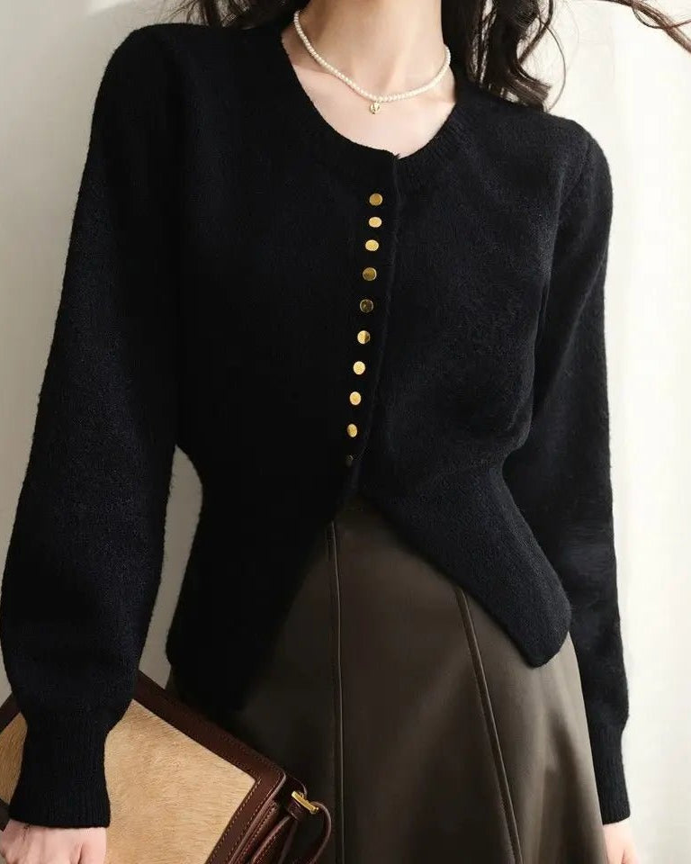 Round-Neck Short Knitted Cardigan