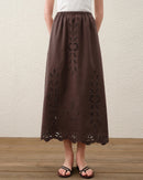 Linen Embroidered A-Line Midi Skirt