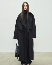 Oversized Double-Breasted Long Trench Coat