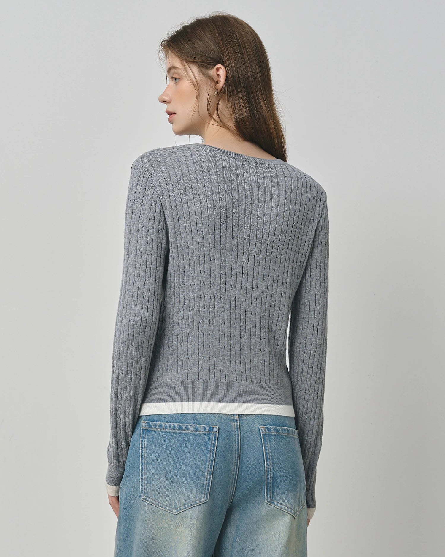 Cable Knit Faux Two-Piece Sweater