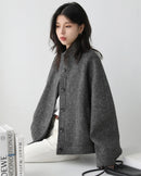 Wool-Blend Stand-Collar Short Coat