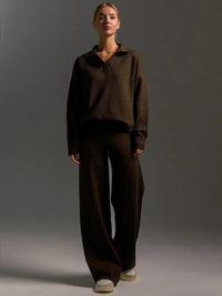 Polo Neck Sweater & Wide Leg Pants Set