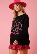 Valentine's Day Love Sequin Round Neck Knitted Sweatshirt