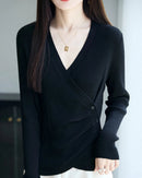 Irregular Crossover V-Neck Wool Pullover