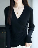 Designers' V-neck Wool Sweater with Asymmetrical Buttons