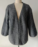 Solid V-Neck Lantern Sleeve Loose Knit Cardigan
