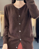 Mink Cashmere Crew Neck Cardigan Sweater