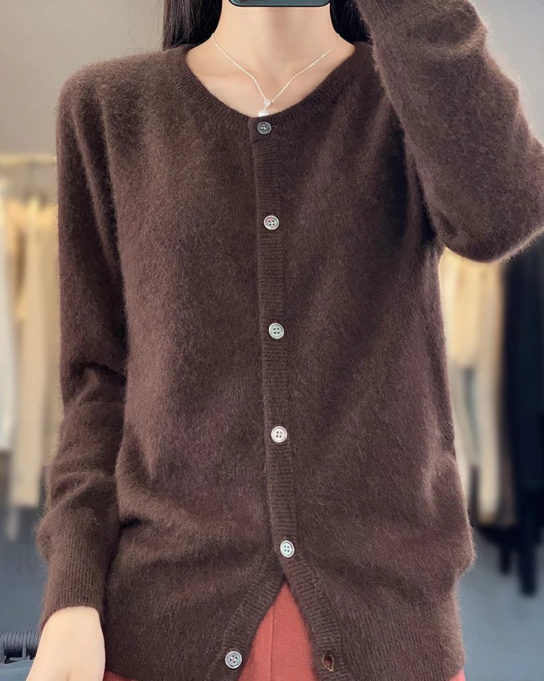 Mink Cashmere Crew Neck Cardigan Sweater