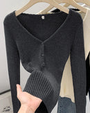 V-Neck Cotton Blend Knit Pullover