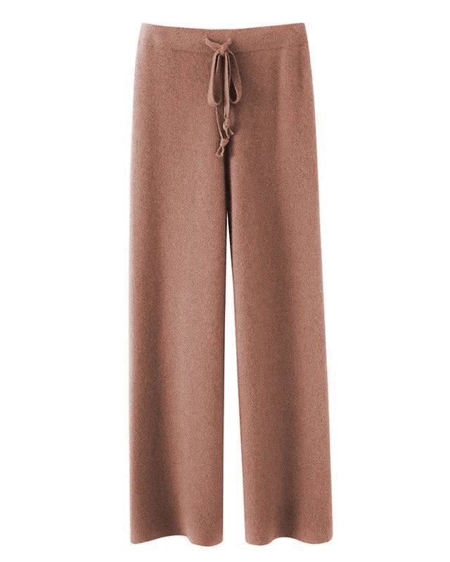High-Waist Knit Wide-Leg Pants with Tie Belt