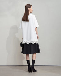 Round Neck Drop Shoulder Lace Long T-Shirt
