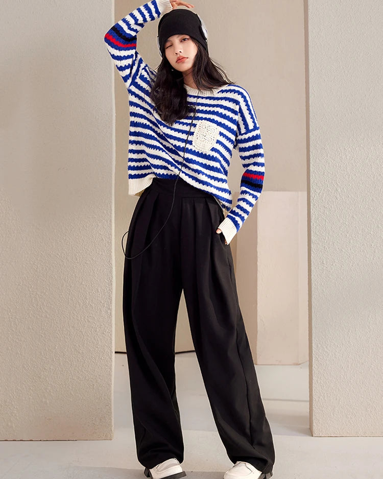 Ribbed Stripe Knit Relaxed Pullover