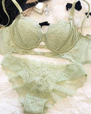 Fashionable Lace Floral Embroidered Push-Up Bra Set