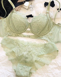Fashionable Lace Floral Embroidered Push-Up Bra Set