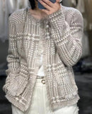 Houndstooth Fringe Cashmere Open Cardigan