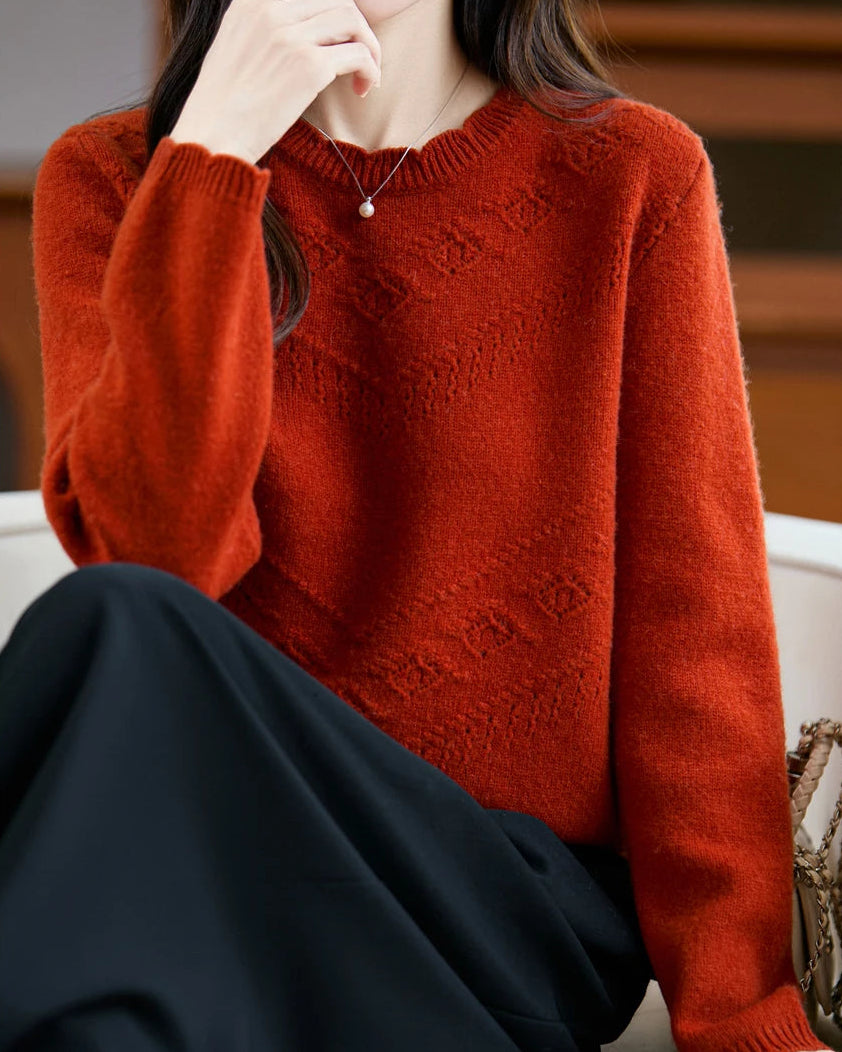 Pointelle Merino Wool Crewneck Sweater