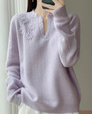 Floral-Embroidered Wool Sweater