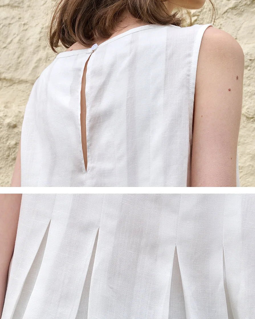 Linen Sleeveless Pleated Fashion Vest