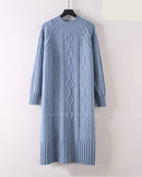 Mock-Neck Ribbed Knit Midi Sweater Dress