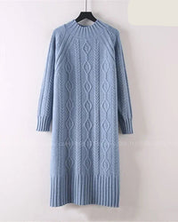 Mock-Neck Ribbed Knit Midi Sweater Dress