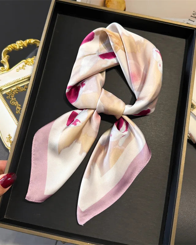 Floral Print Satin Square Scarf