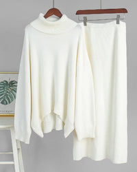 Turtleneck Knit Sweater Midi Skirt Set